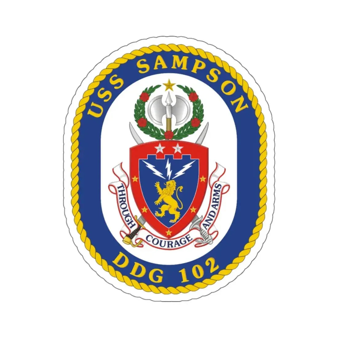 USS Sampson DDG 102 Crest (U.S. Navy) STICKER Vinyl Kiss-Cut Decal 6 Inch White - The Sticker Space