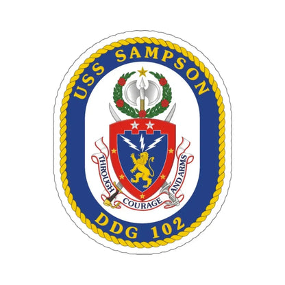 USS Sampson DDG 102 Crest (U.S. Navy) STICKER Vinyl Kiss-Cut Decal 6 Inch White - The Sticker Space