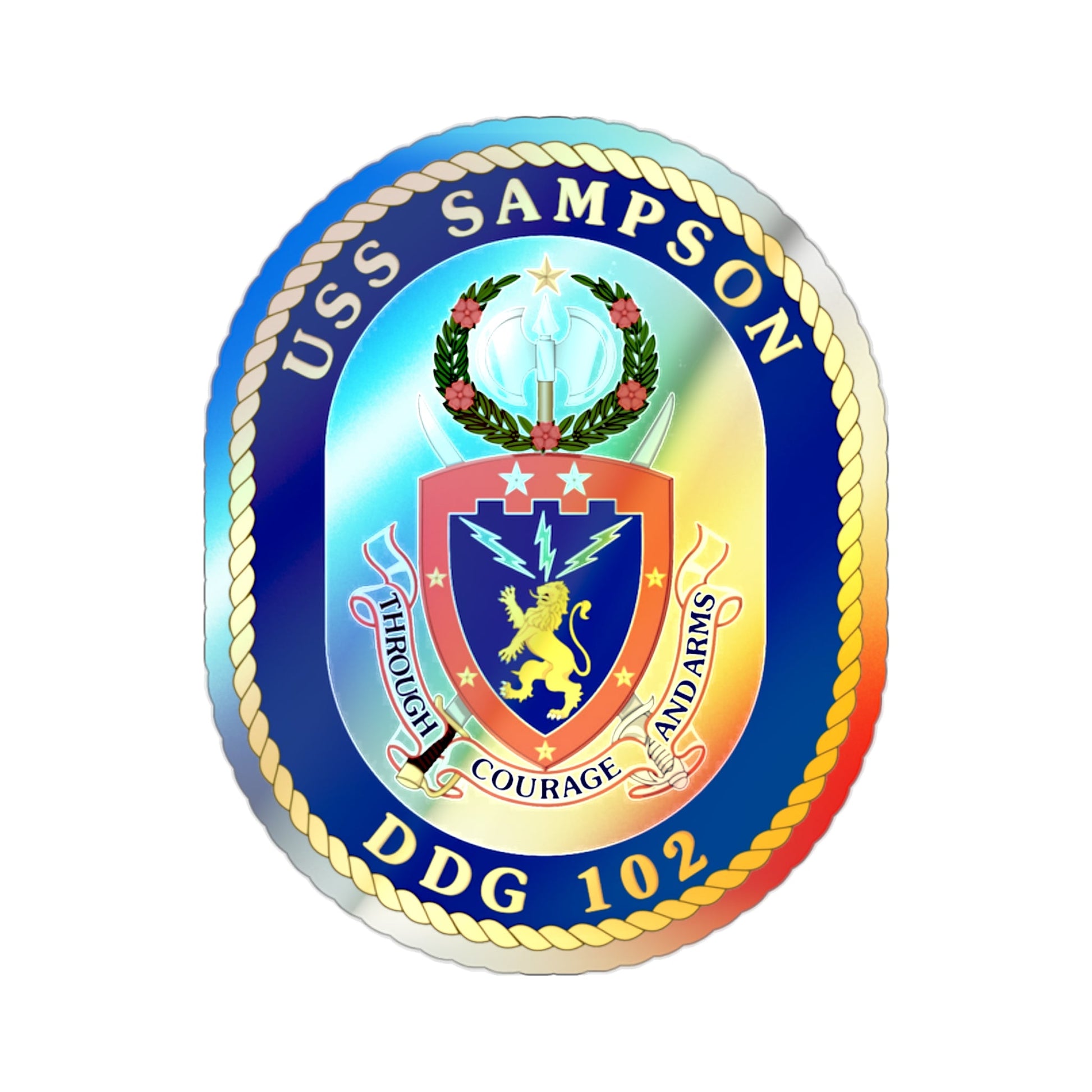 USS Sampson DDG 102 (U.S. Navy) Holographic STICKER Die-Cut Vinyl Decal-2 Inch-The Sticker Space