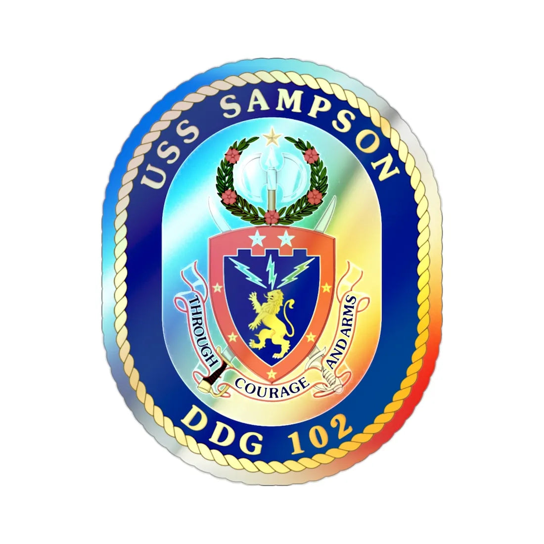 USS Sampson DDG 102 (U.S. Navy) Holographic STICKER Die-Cut Vinyl Decal 2 Inch Holographic - The Sticker Space