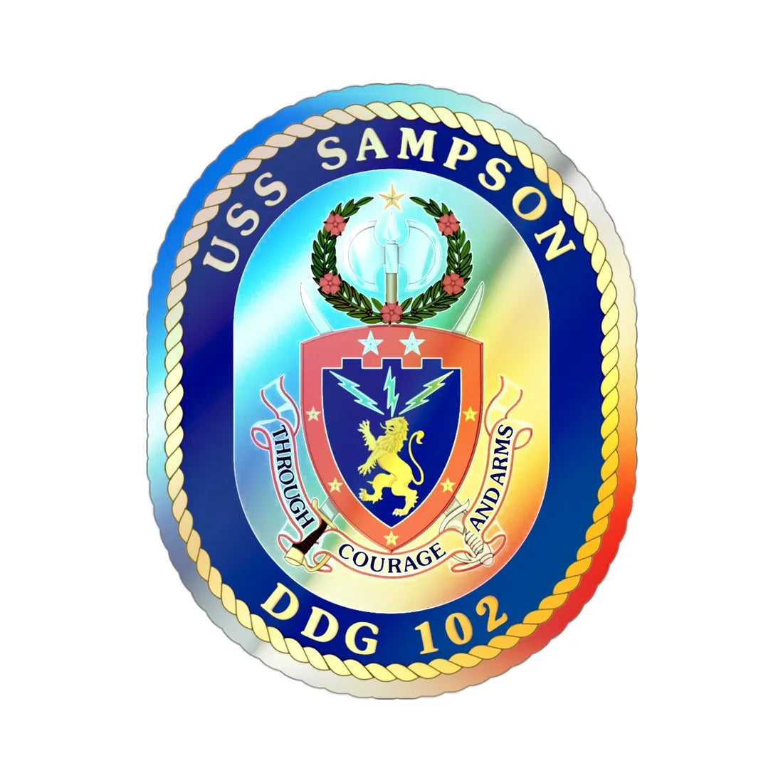 USS Sampson DDG 102 (U.S. Navy) Holographic STICKER Die-Cut Vinyl Decal 3 Inch Holographic - The Sticker Space