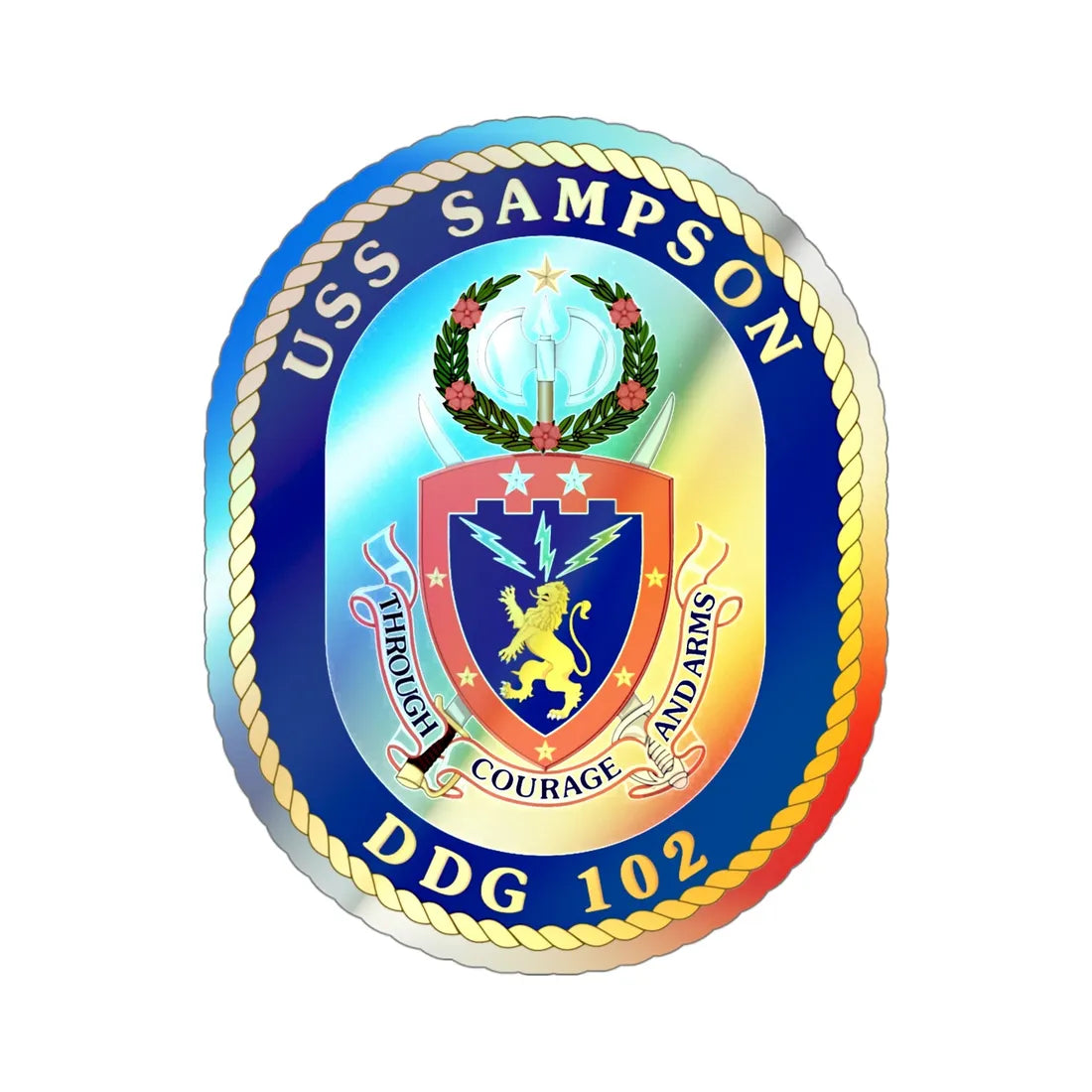USS Sampson DDG 102 (U.S. Navy) Holographic STICKER Die-Cut Vinyl Decal 4 Inch Holographic - The Sticker Space