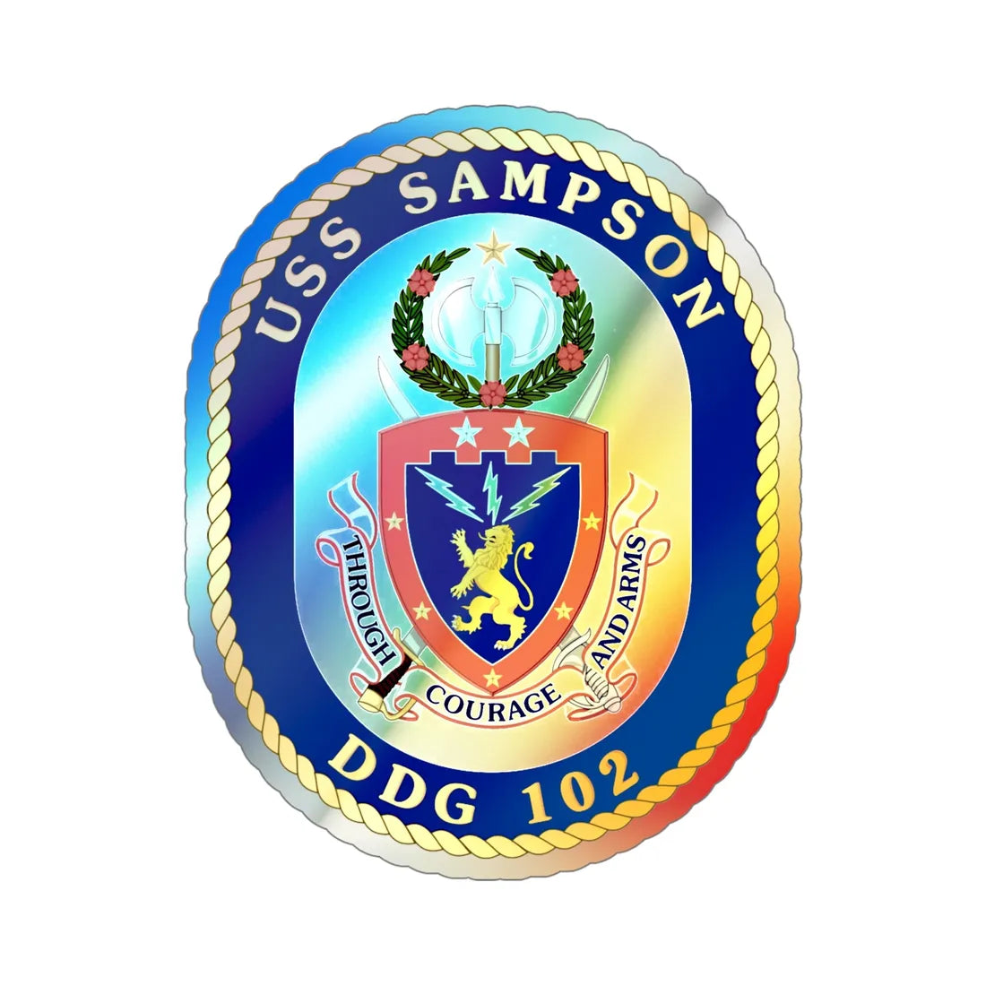 USS Sampson DDG 102 (U.S. Navy) Holographic STICKER Die-Cut Vinyl Decal 6 Inch Holographic - The Sticker Space