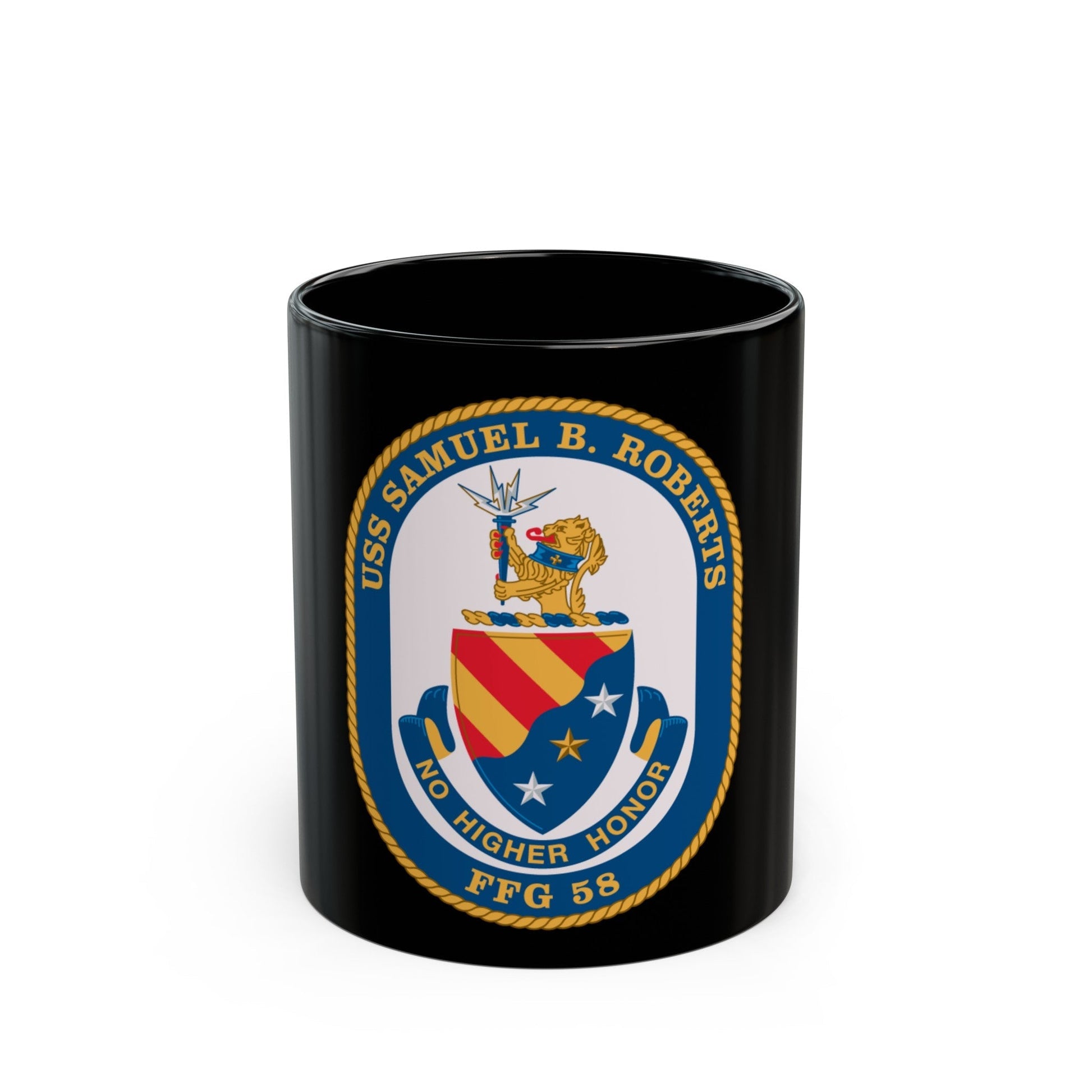 USS Samuel B Roberts (U.S. Navy) Black Coffee Mug-11oz-The Sticker Space