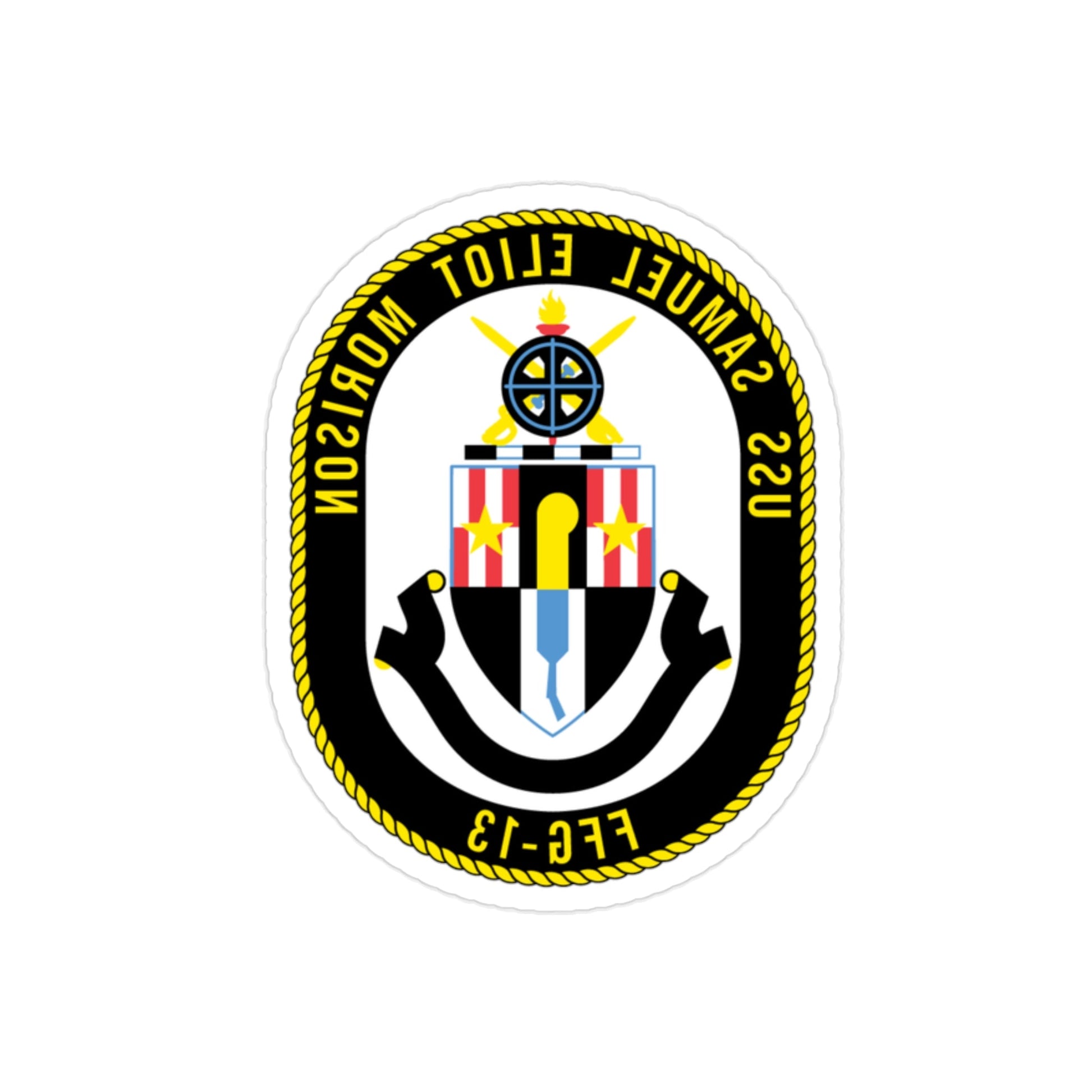 USS Samuel Elliot Morison FFG 13 (U.S. Navy) REVERSE PRINT Transparent STICKER-2" × 2"-The Sticker Space