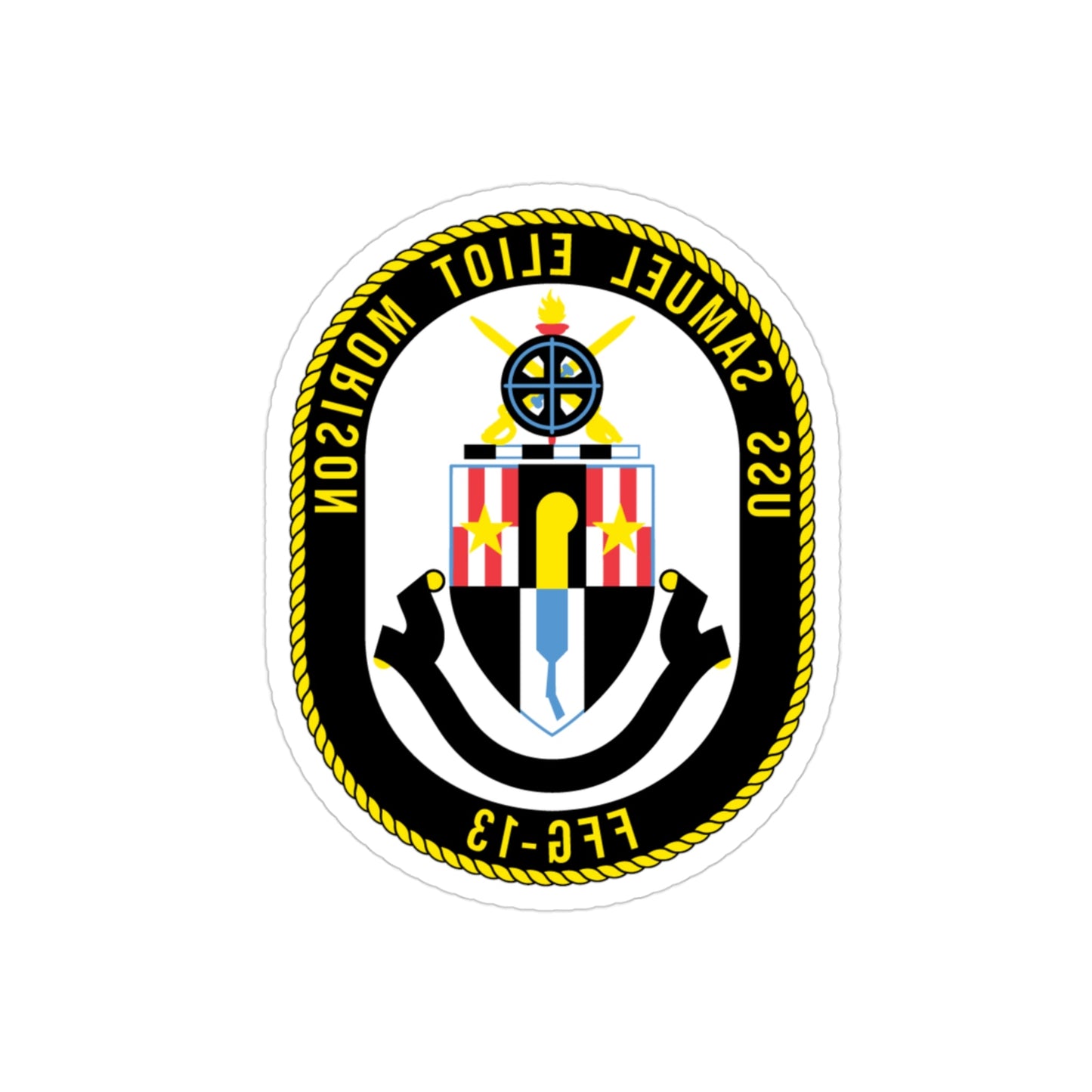 USS Samuel Elliot Morison FFG 13 (U.S. Navy) REVERSE PRINT Transparent STICKER-3" × 3"-The Sticker Space