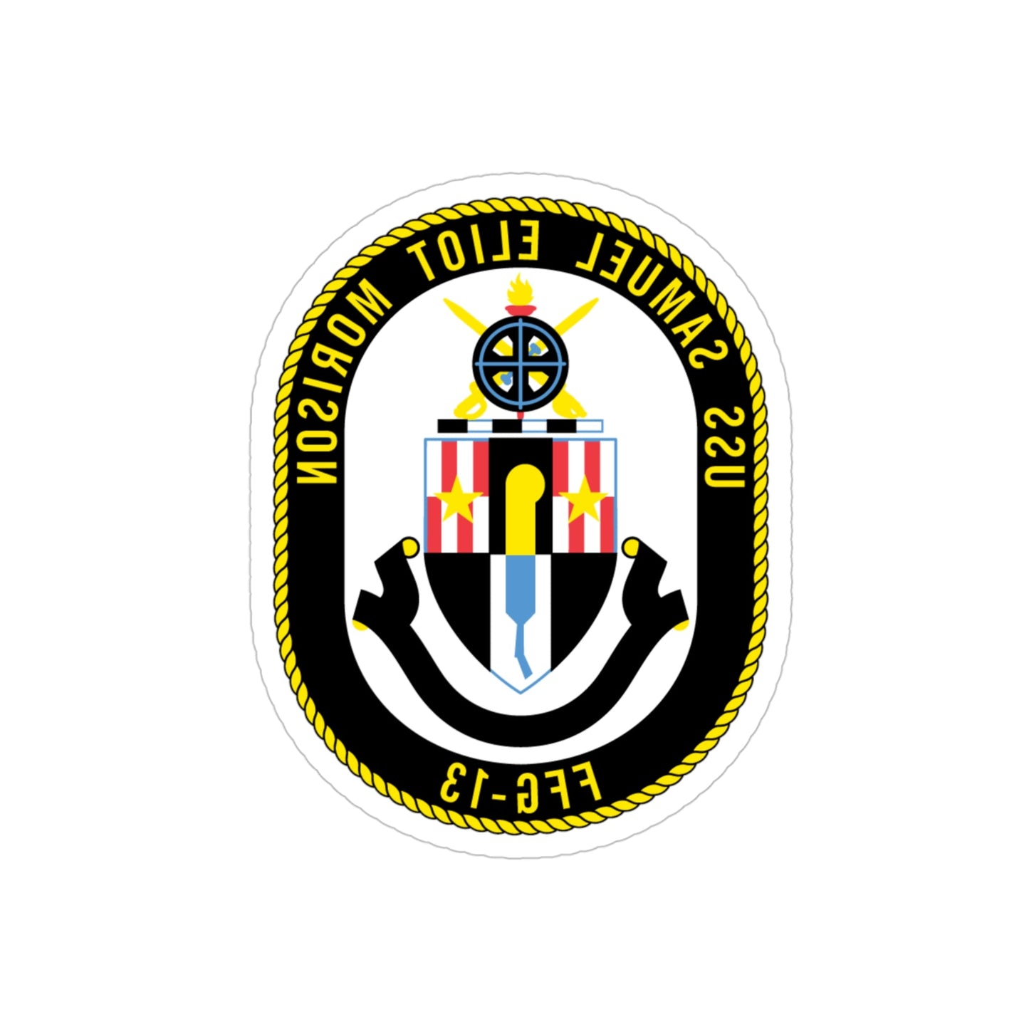 USS Samuel Elliot Morison FFG 13 (U.S. Navy) REVERSE PRINT Transparent STICKER-4" × 4"-The Sticker Space