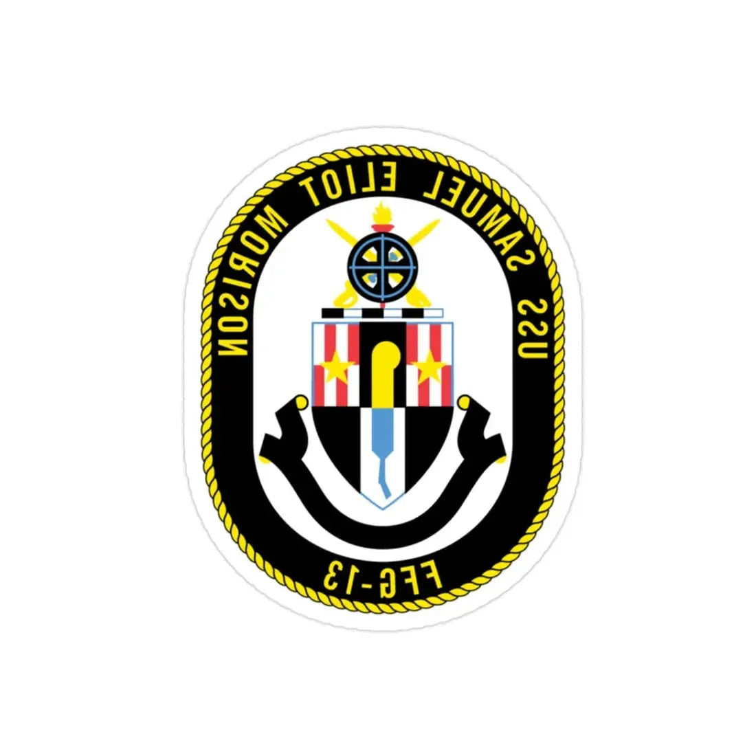 USS Samuel Elliot Morison FFG 13 (U.S. Navy) REVERSE PRINT Transparent Die-Cut STICKER 2 Inch Die-Cut Transparent - The Sticker Space