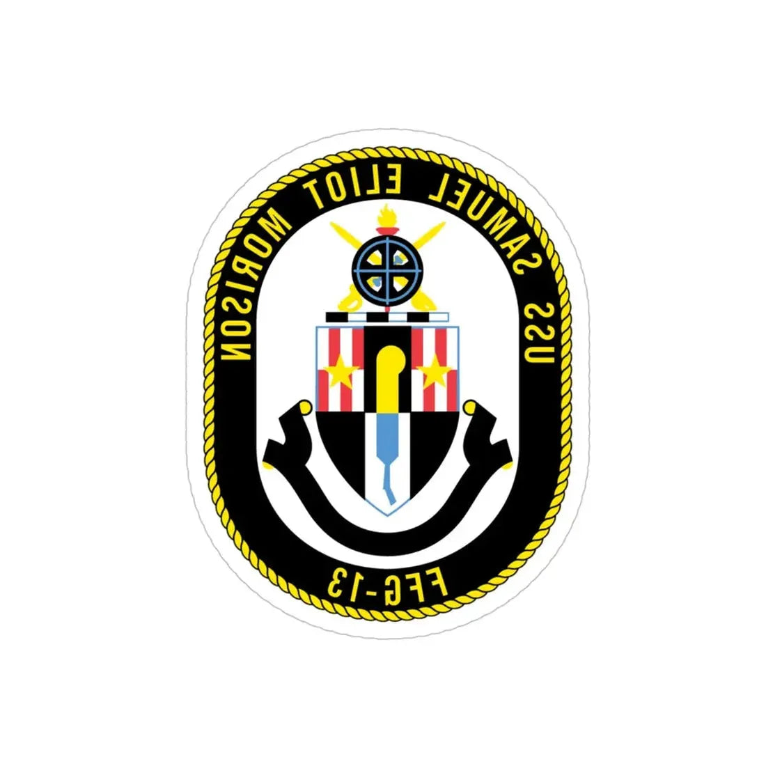 USS Samuel Elliot Morison FFG 13 (U.S. Navy) REVERSE PRINT Transparent Die-Cut STICKER 4 Inch Die-Cut Transparent - The Sticker Space