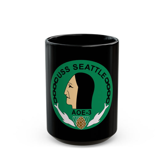 USS Seattle AOE 3 (U.S. Navy) Black Coffee Mug-15oz-The Sticker Space