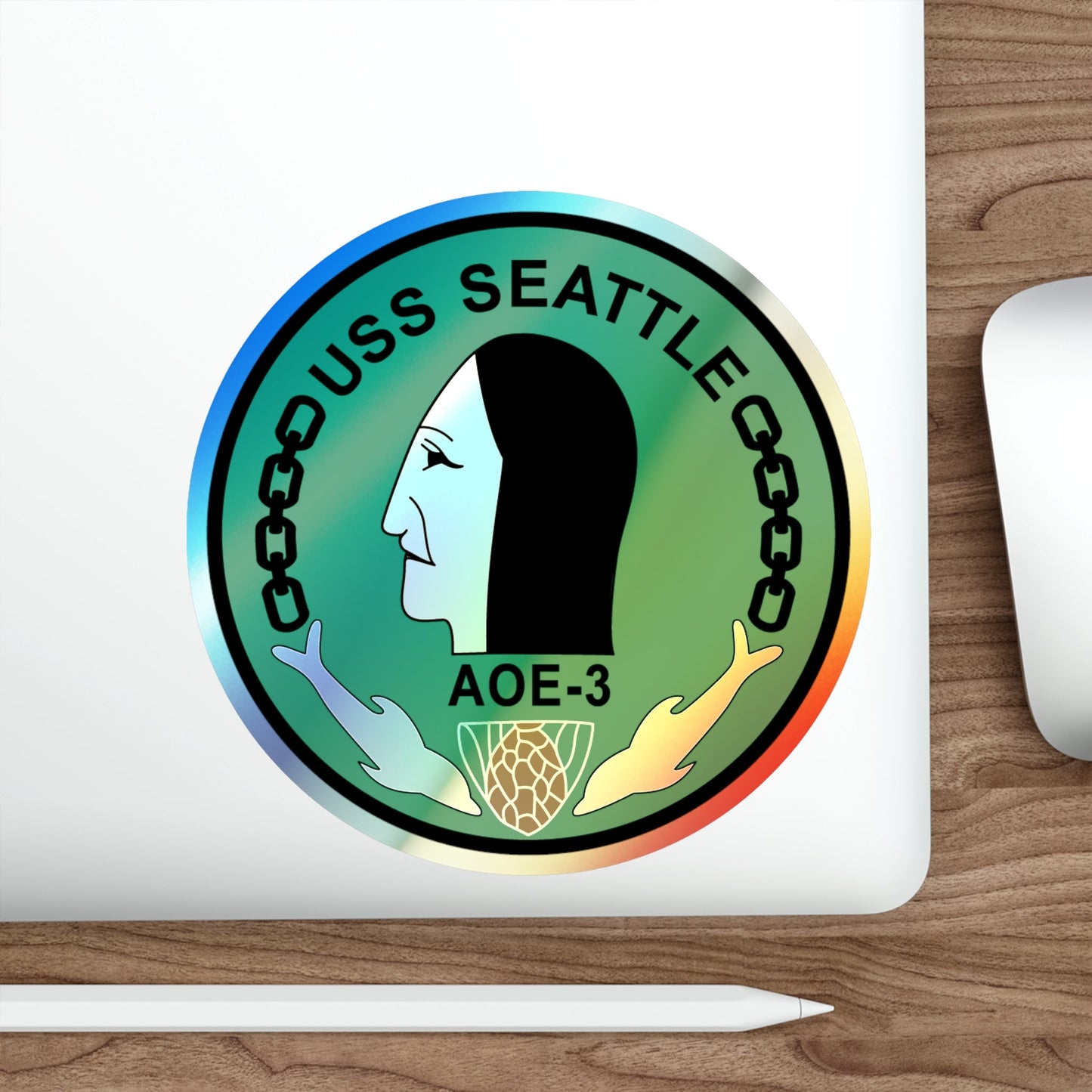 USS Seattle AOE 3 (U.S. Navy) Holographic STICKER Die-Cut Vinyl Decal-The Sticker Space