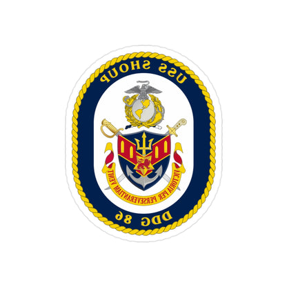 USS Shoup DDG 86 Crest (U.S. Navy) REVERSE PRINT Transparent STICKER-2" × 2"-The Sticker Space