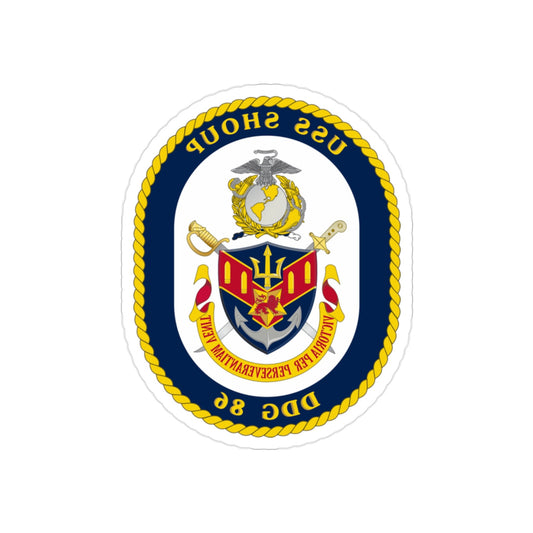 USS Shoup DDG 86 Crest (U.S. Navy) REVERSE PRINT Transparent STICKER-2" × 2"-The Sticker Space