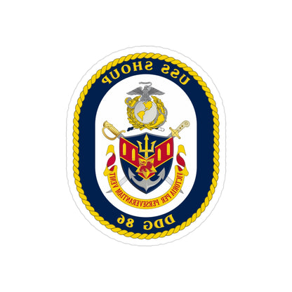 USS Shoup DDG 86 Crest (U.S. Navy) REVERSE PRINT Transparent STICKER-3" × 3"-The Sticker Space