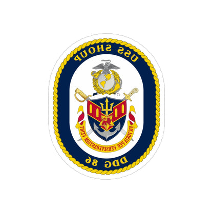 USS Shoup DDG 86 Crest (U.S. Navy) REVERSE PRINT Transparent STICKER-4" × 4"-The Sticker Space