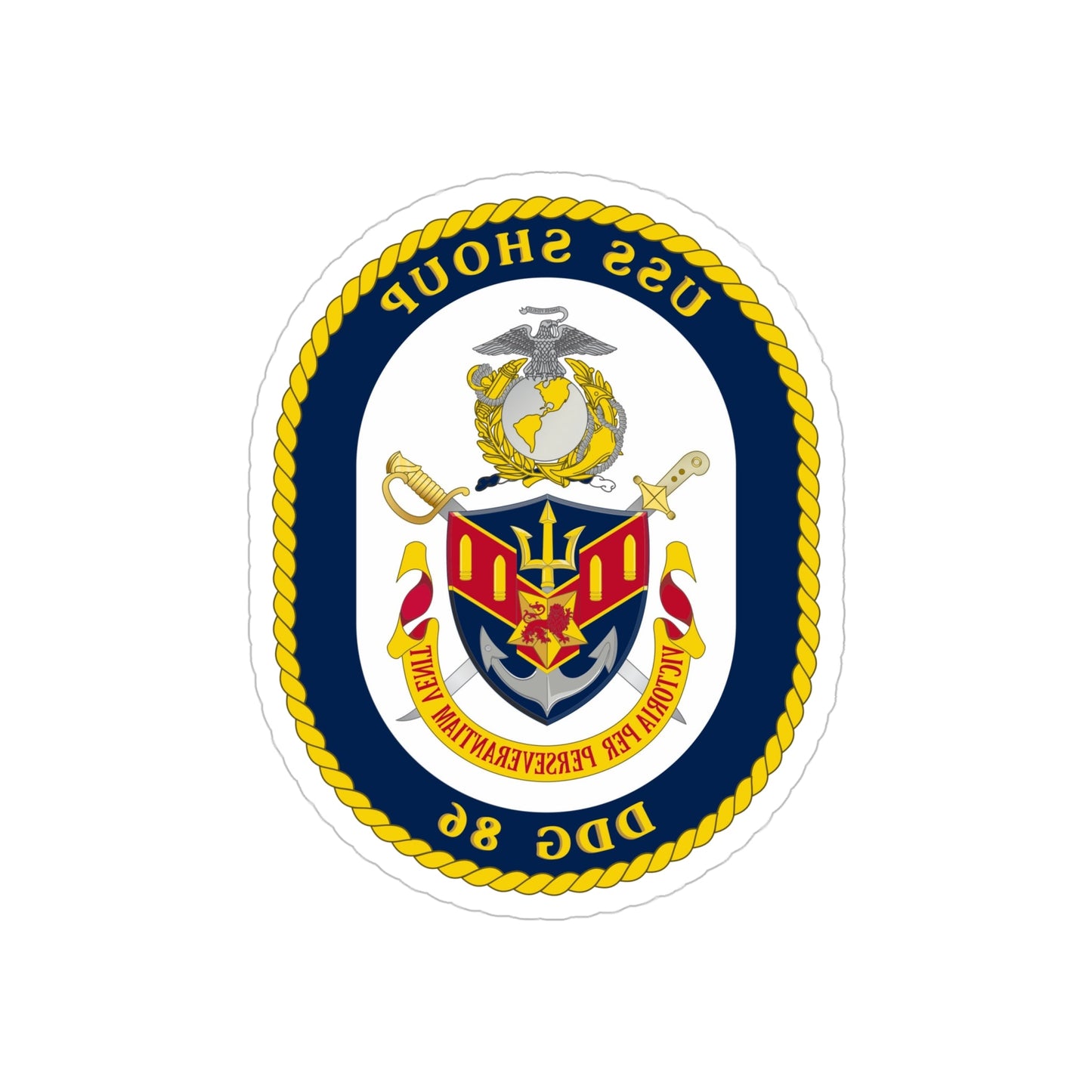 USS Shoup DDG 86 Crest (U.S. Navy) REVERSE PRINT Transparent STICKER-6" × 6"-The Sticker Space