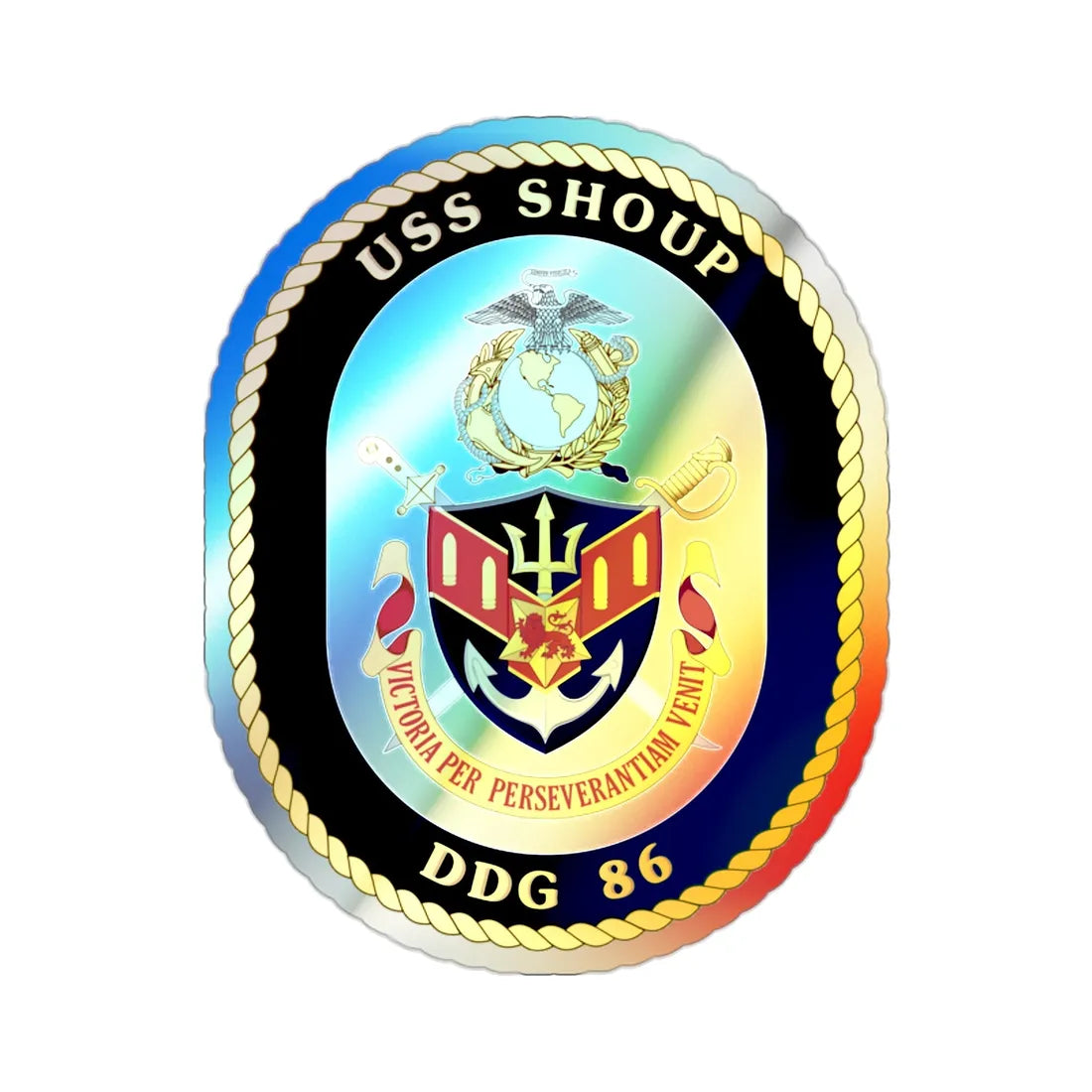 USS Shoup DDG 86 Crest (U.S. Navy) Holographic STICKER Die-Cut Vinyl Decal 2 Inch Holographic - The Sticker Space