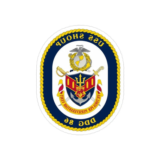 USS Shoup DDG 86 Crest (U.S. Navy) REVERSE PRINT Transparent Die-Cut STICKER 2 Inch Die-Cut Transparent - The Sticker Space