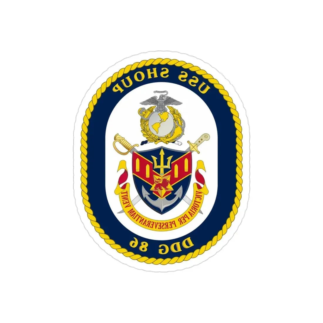 USS Shoup DDG 86 Crest (U.S. Navy) REVERSE PRINT Transparent Die-Cut STICKER 3 Inch Die-Cut Transparent - The Sticker Space