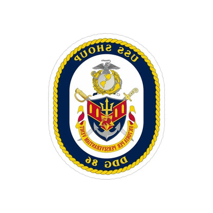 USS Shoup DDG 86 Crest (U.S. Navy) REVERSE PRINT Transparent Die-Cut STICKER 4 Inch Die-Cut Transparent - The Sticker Space