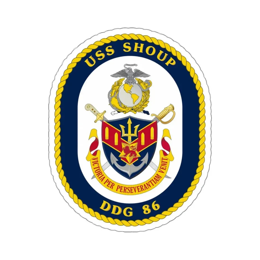 USS Shoup DDG 86 Crest (U.S. Navy) STICKER Vinyl Kiss-Cut Decal 4 Inch White - The Sticker Space