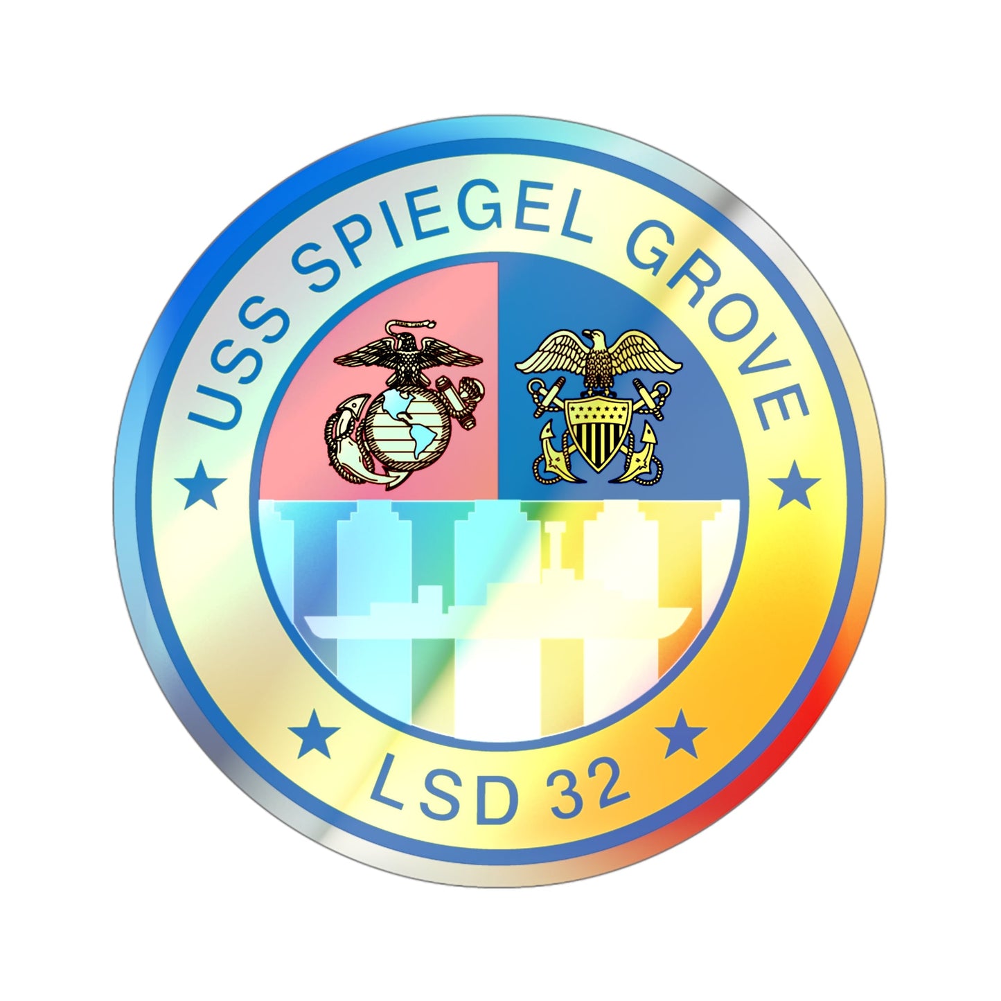 USS Spiegel Grove LSD 32 (U.S. Navy) Holographic STICKER Die-Cut Vinyl Decal-4 Inch-The Sticker Space