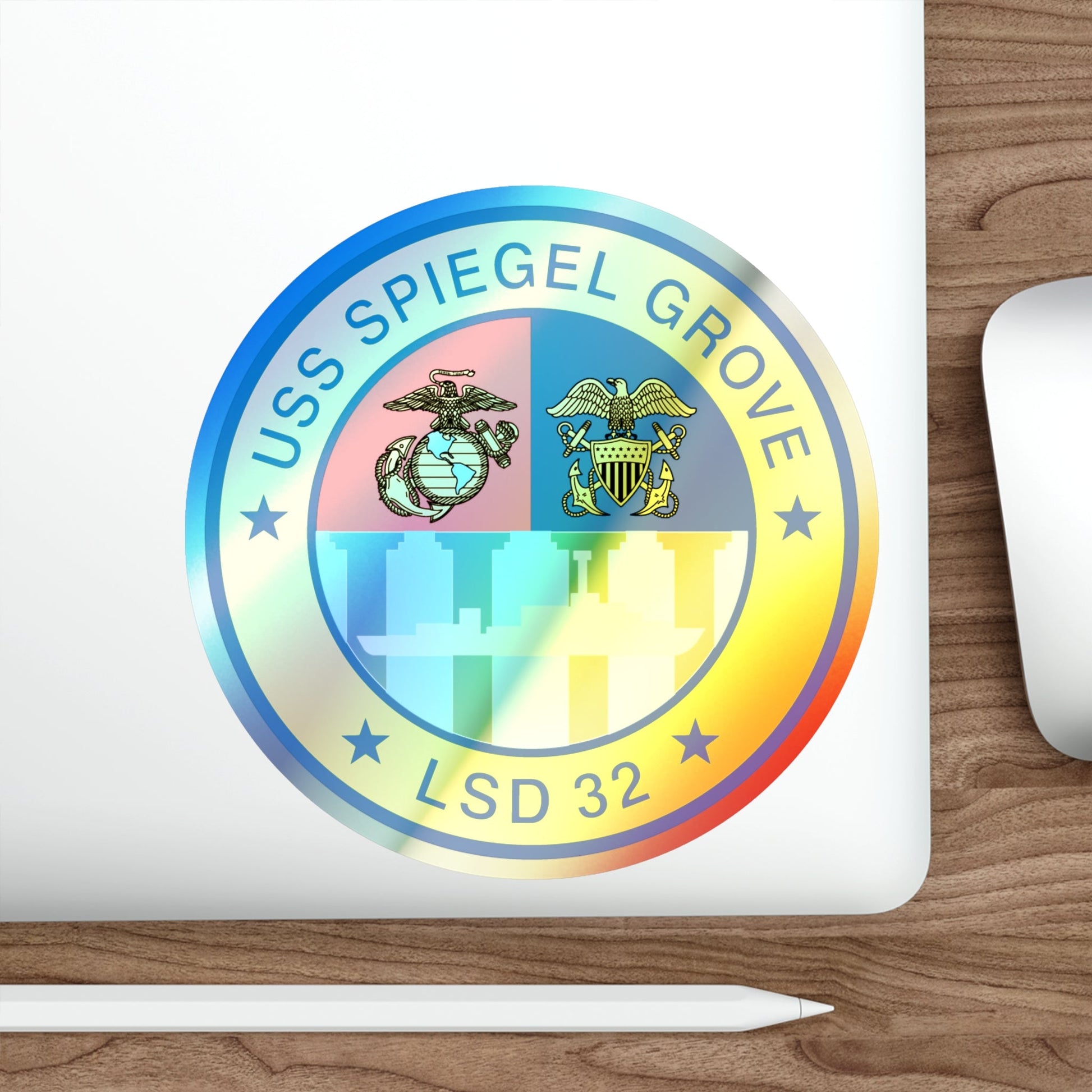 USS Spiegel Grove LSD 32 (U.S. Navy) Holographic STICKER Die-Cut Vinyl Decal-The Sticker Space