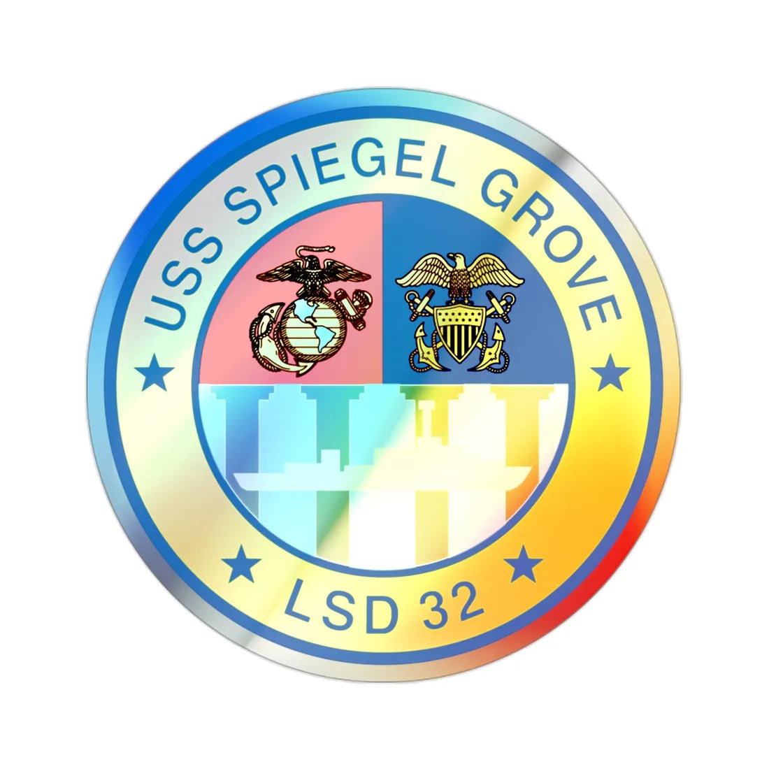 USS Spiegel Grove LSD 32 (U.S. Navy) Holographic STICKER Die-Cut Vinyl Decal 2 Inch Holographic - The Sticker Space