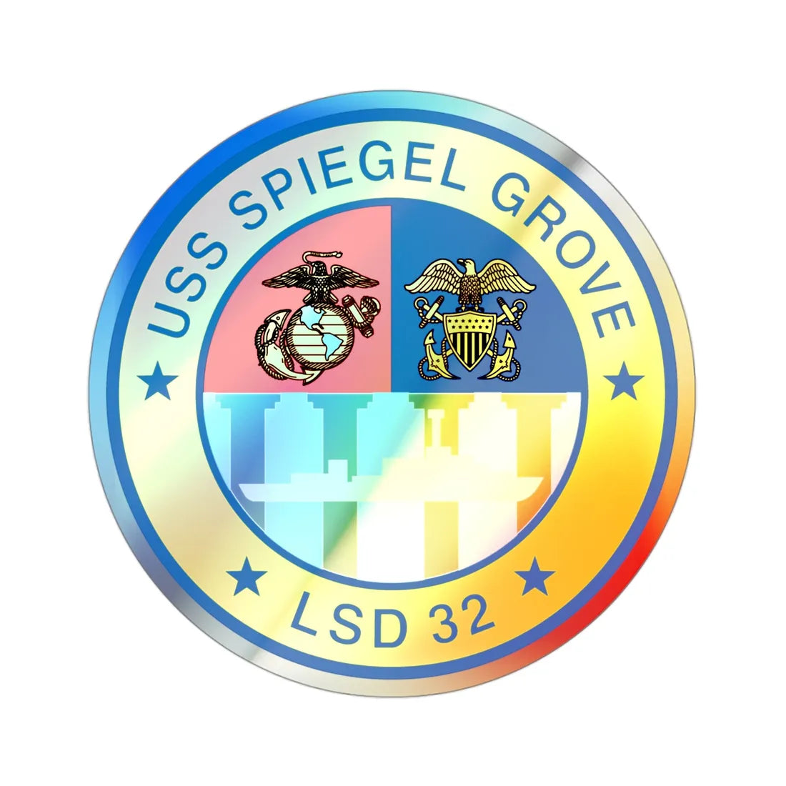 USS Spiegel Grove LSD 32 (U.S. Navy) Holographic STICKER Die-Cut Vinyl Decal 3 Inch Holographic - The Sticker Space