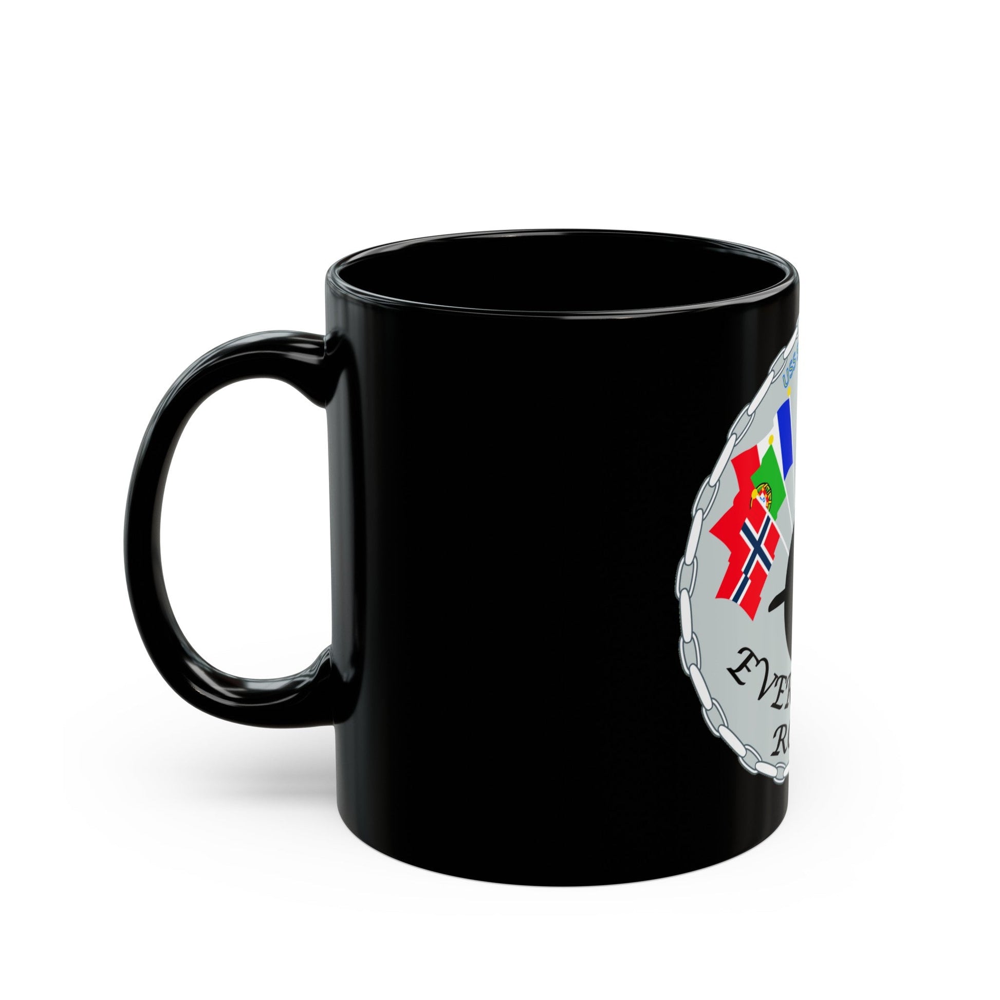 USS Springfield Everybody Rows (U.S. Navy) Black Coffee Mug-The Sticker Space