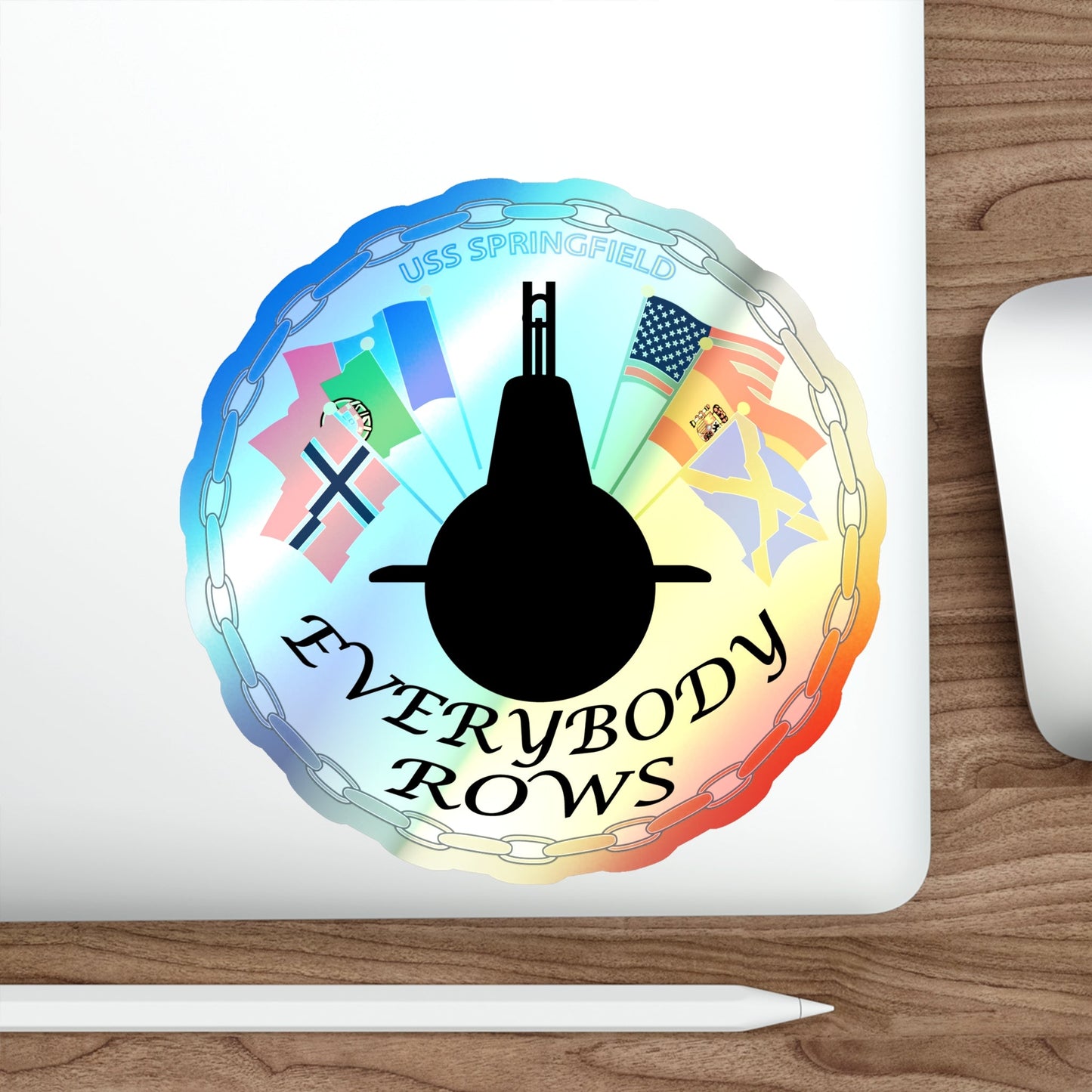 USS Springfield Everybody Rows (U.S. Navy) Holographic STICKER Die-Cut Vinyl Decal-The Sticker Space