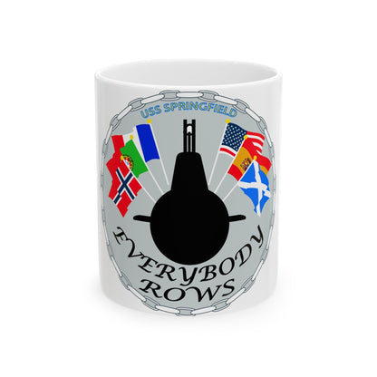 USS Springfield Everybody Rows (U.S. Navy) White Coffee Mug-11oz-The Sticker Space