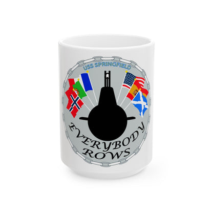 USS Springfield Everybody Rows (U.S. Navy) White Coffee Mug-15oz-The Sticker Space