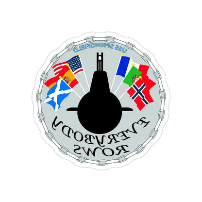 USS Springfield Everybody Rows (U.S. Navy) REVERSE PRINT Transparent Die-Cut STICKER 4 Inch Die-Cut Transparent - The Sticker Space
