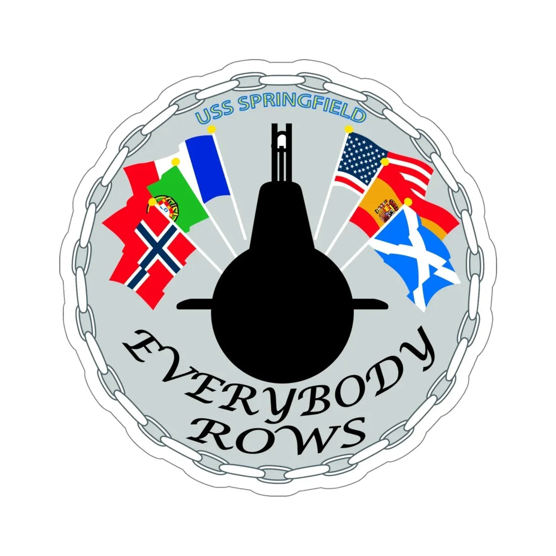 USS Springfield Everybody Rows (U.S. Navy) STICKER Vinyl Die-Cut Decal 5 Inch - The Sticker Space