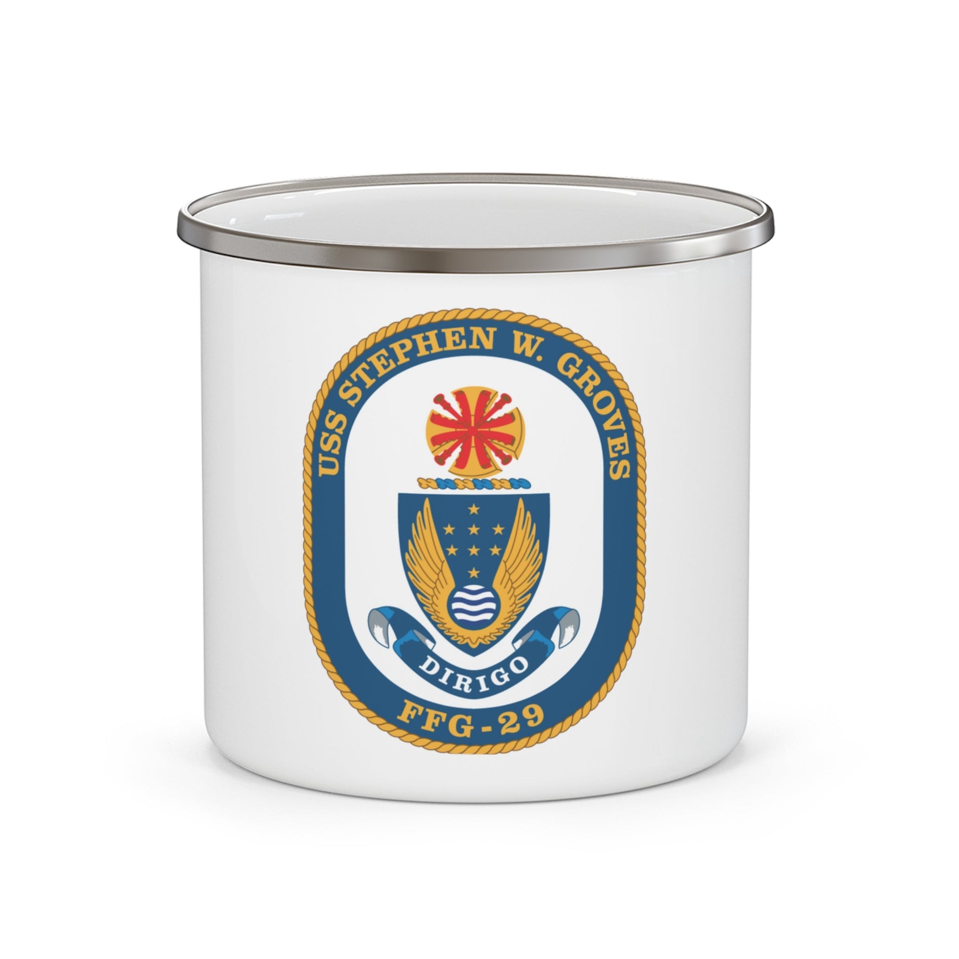 USS Stephen W Groves (U.S. Navy) Enamel Mug 12oz-12oz-The Sticker Space