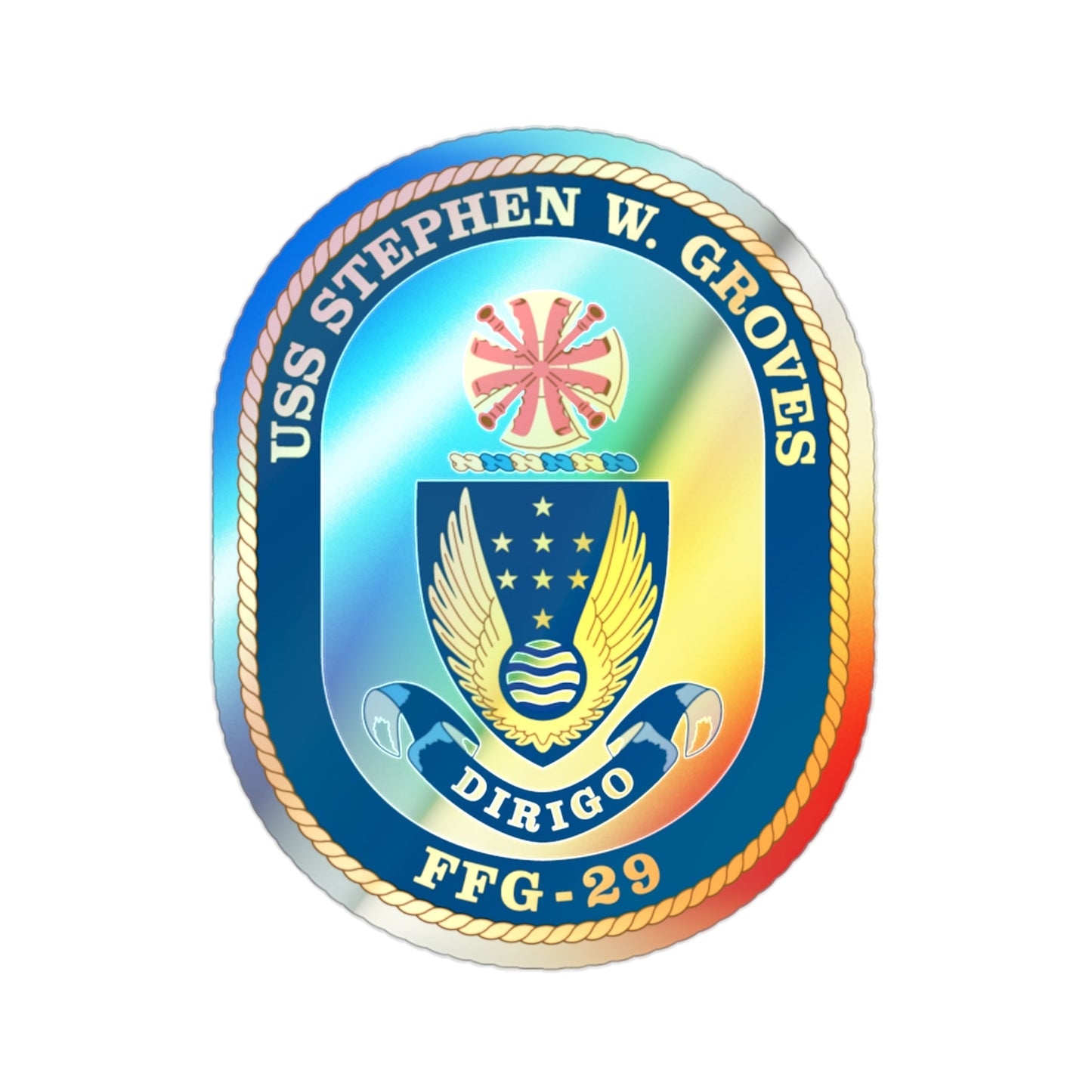 USS Stephen W Groves (U.S. Navy) Holographic STICKER Die-Cut Vinyl Decal-2 Inch-The Sticker Space