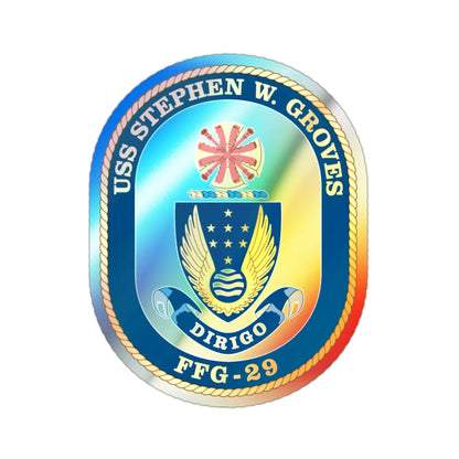 USS Stephen W Groves (U.S. Navy) Holographic STICKER Die-Cut Vinyl Decal 2 Inch Holographic - The Sticker Space