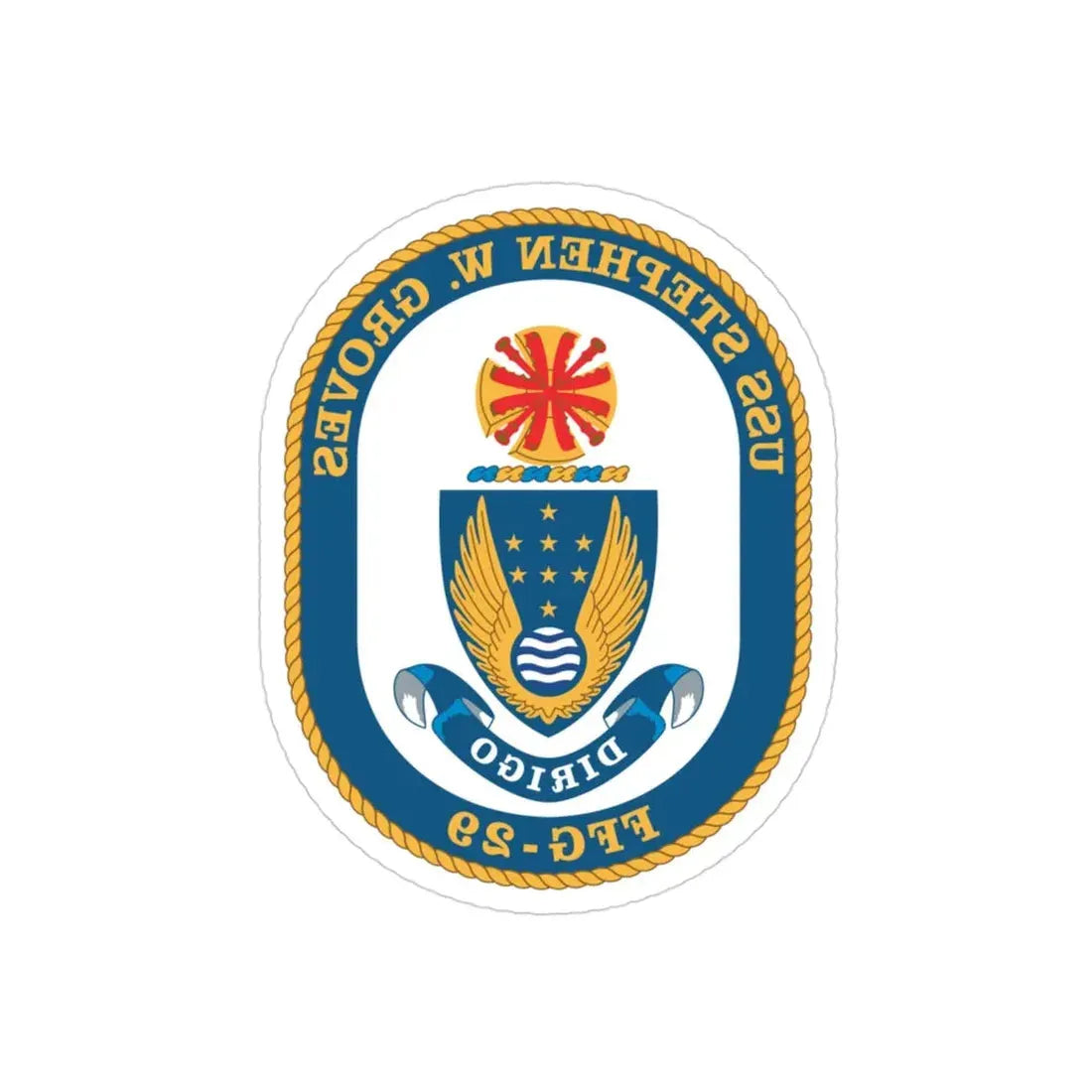 USS Stephen W Groves (U.S. Navy) REVERSE PRINT Transparent Die-Cut STICKER 3 Inch Die-Cut Transparent - The Sticker Space