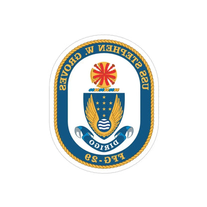 USS Stephen W Groves (U.S. Navy) REVERSE PRINT Transparent Die-Cut STICKER 4 Inch Die-Cut Transparent - The Sticker Space