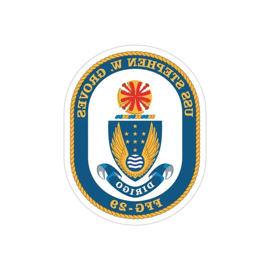 USS Stephen W Groves (U.S. Navy) REVERSE PRINT Transparent Die-Cut STICKER 5 Inch Die-Cut Transparent - The Sticker Space