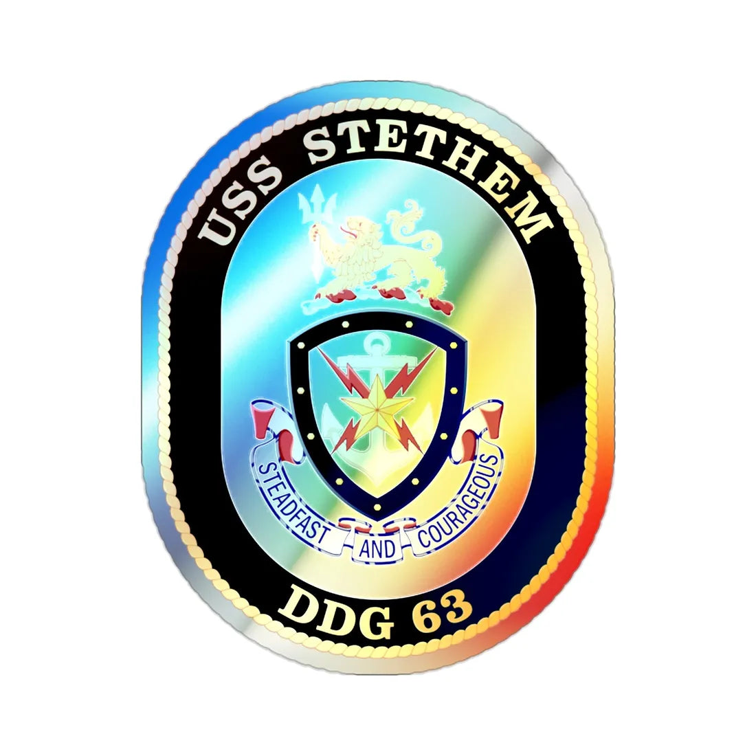 USS Stethem DDG 63 Crest (U.S. Navy) Holographic STICKER Die-Cut Vinyl Decal 2 Inch Holographic - The Sticker Space