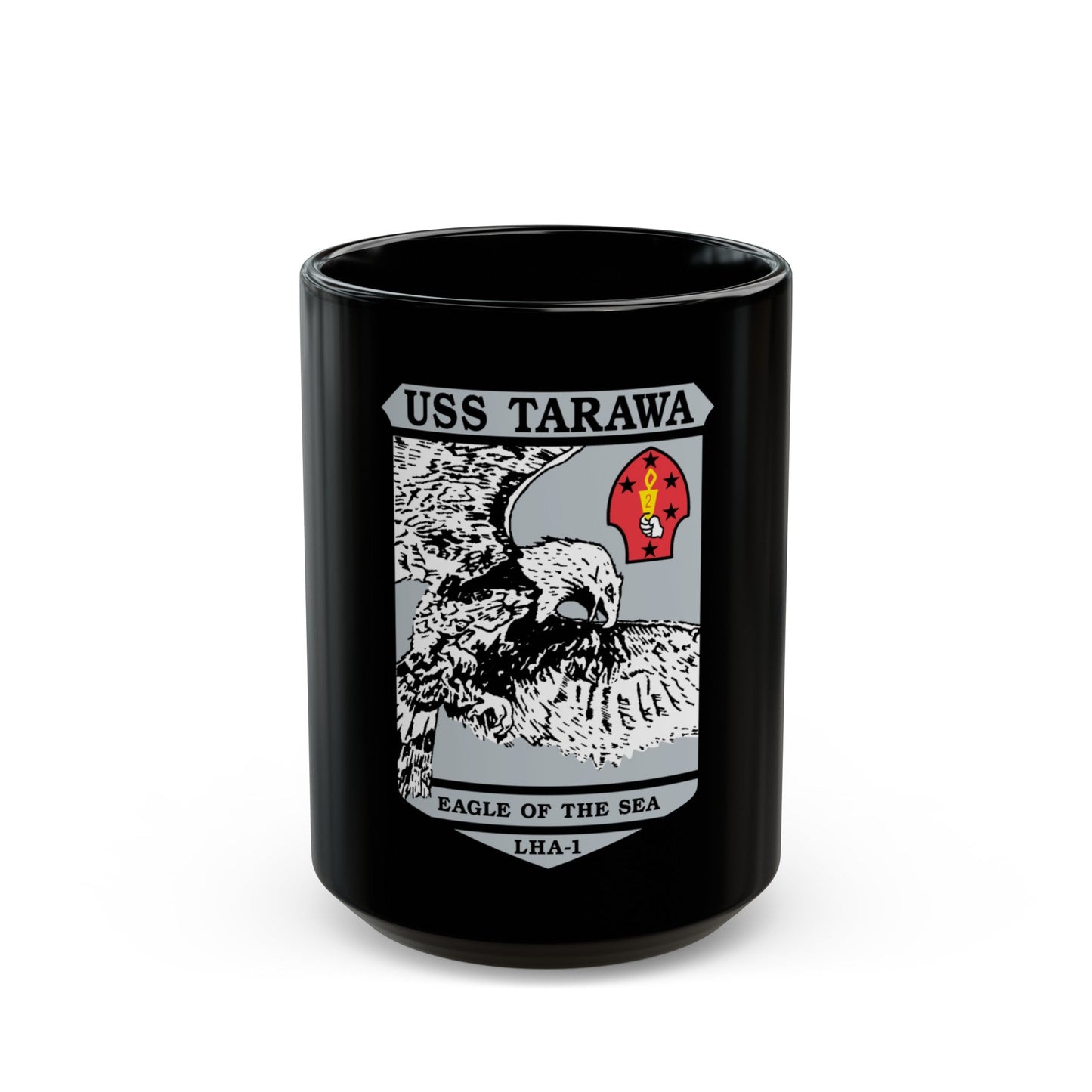 USS Tarawa Eagle Of The Sea LHA 1 BIN 1224 (U.S. Navy) Black Coffee Mug-15oz-The Sticker Space