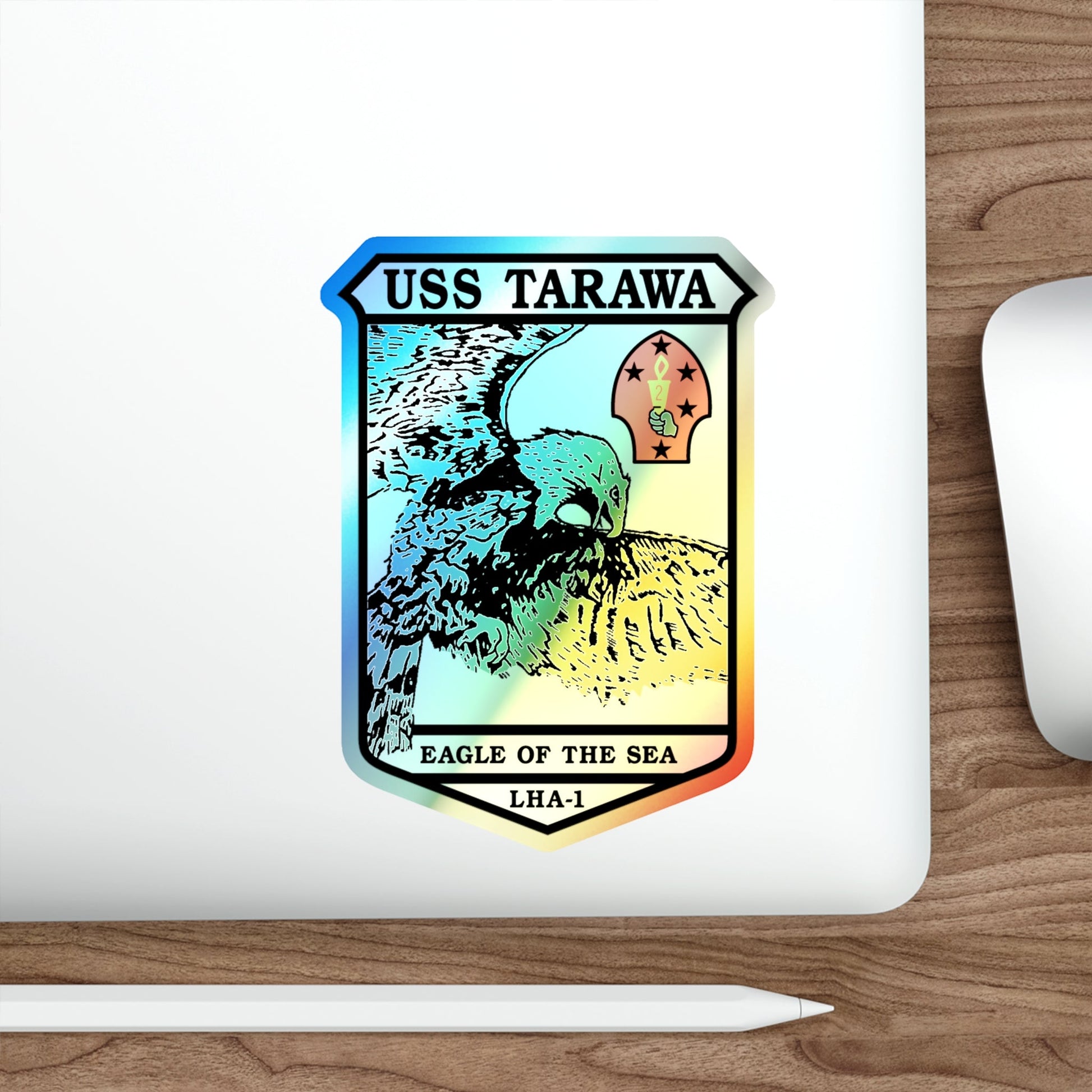 USS Tarawa Eagle Of The Sea LHA 1 BIN 1224 (U.S. Navy) Holographic STICKER Die-Cut Vinyl Decal-The Sticker Space