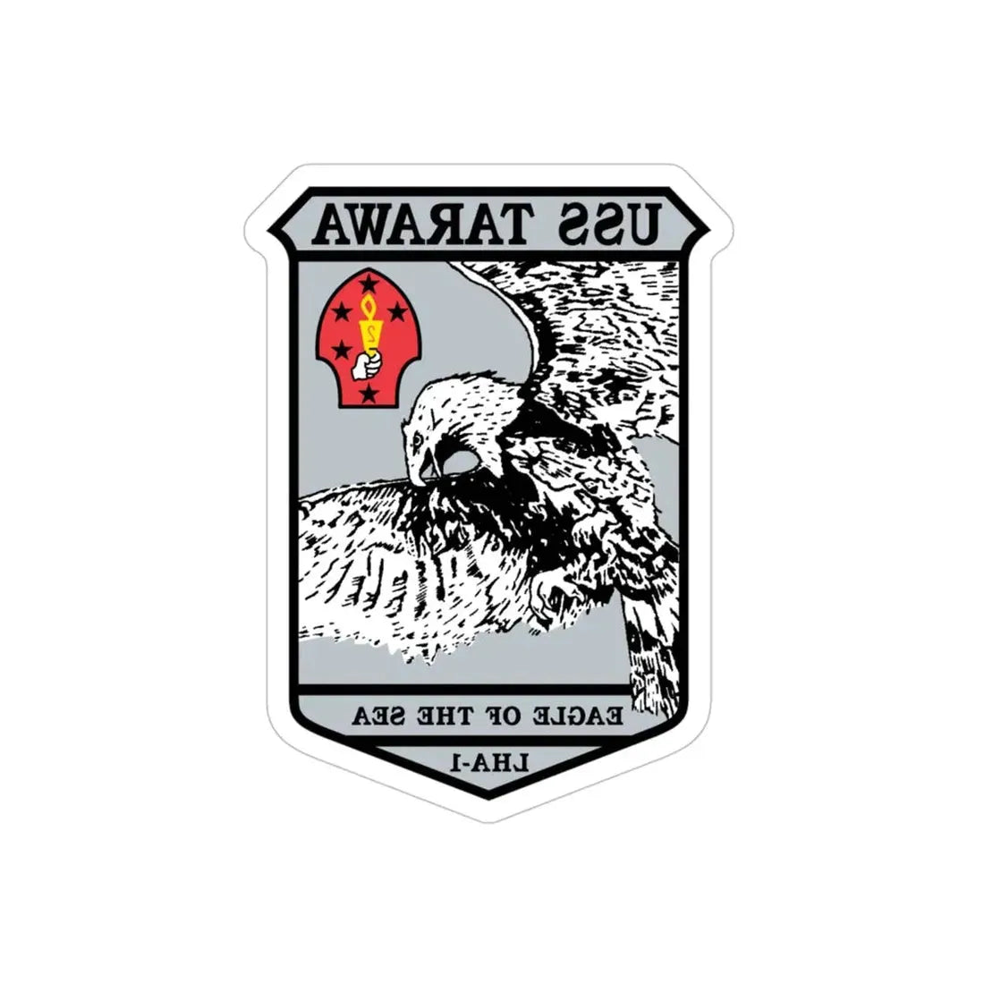 USS Tarawa Eagle Of The Sea LHA 1 BIN 1224 (U.S. Navy) REVERSE PRINT Transparent Die-Cut STICKER 4 Inch Die-Cut Transparent - The Sticker Space
