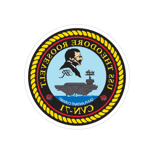 USS Theodore Roosevelt (U.S. Navy) REVERSE PRINT Transparent STICKER-2" × 2"-The Sticker Space