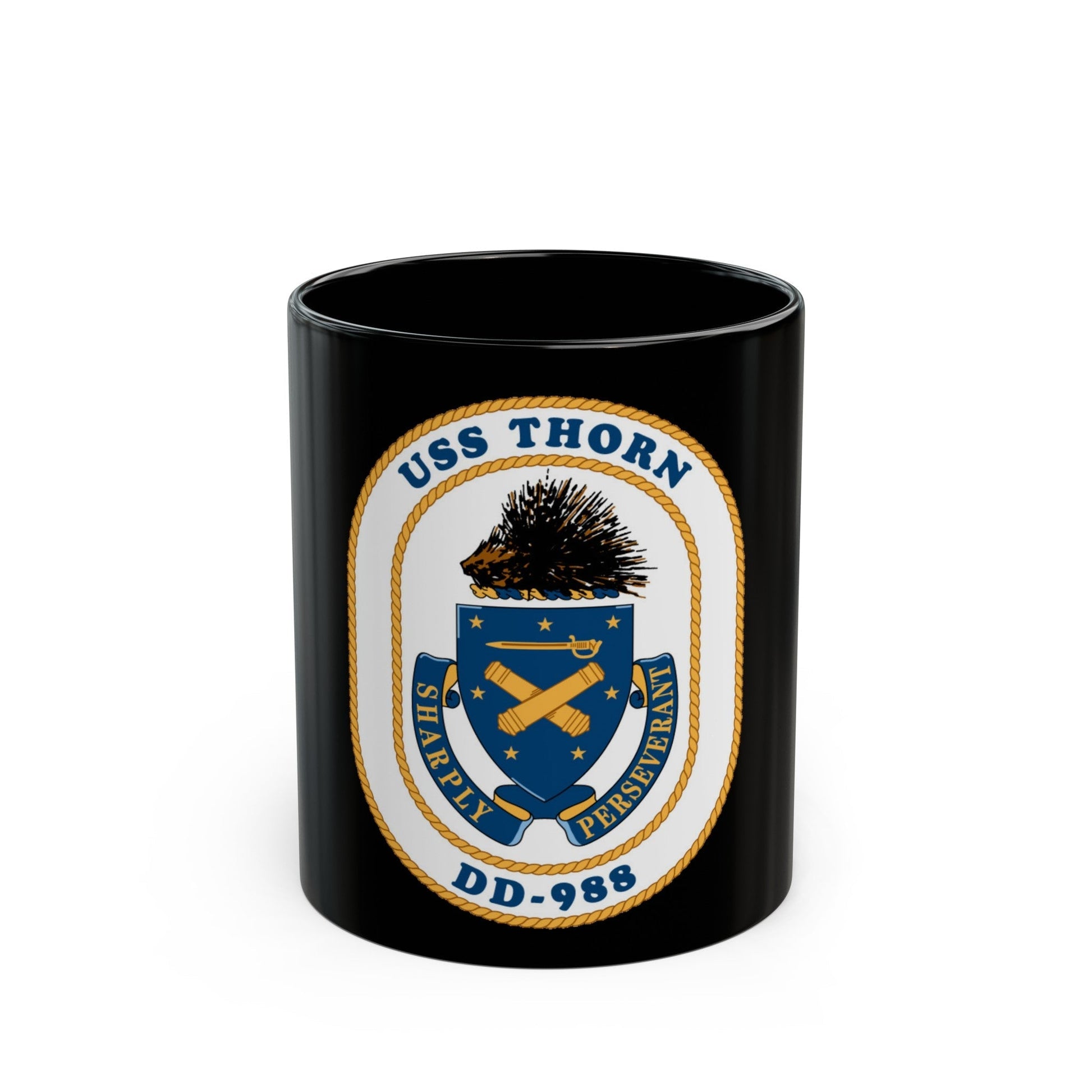 USS Thorn DD 988 v2 (U.S. Navy) Black Coffee Mug-11oz-The Sticker Space