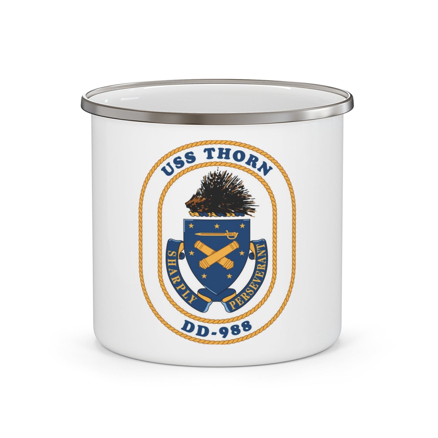 USS Thorn DD 988 v2 (U.S. Navy) Enamel Mug 12oz-12oz-The Sticker Space