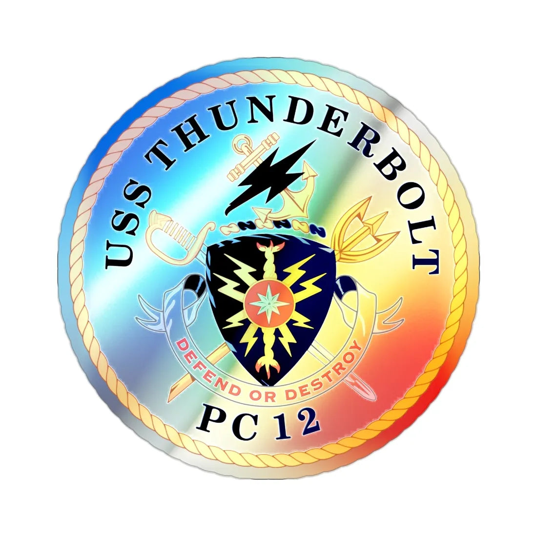 USS Thunderbolt PC 12 (U.S. Navy) Holographic STICKER Die-Cut Vinyl Decal 2 Inch Holographic - The Sticker Space