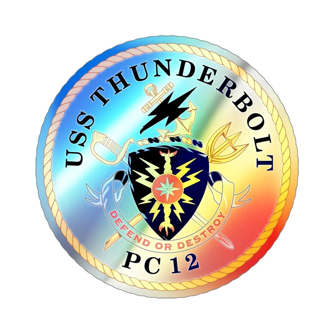 USS Thunderbolt PC 12 (U.S. Navy) Holographic STICKER Die-Cut Vinyl Decal 6 Inch Holographic - The Sticker Space
